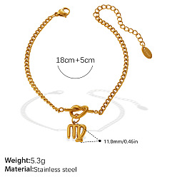 Vierge 304 Bracelets unisexes à breloques en acier inoxydable représentant douze constellations, or, virgo, 7.09 pouce (18 cm)