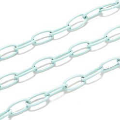 Aquamarine Spray Painted Brass Cable  Chains, with Spool, Unwelded, Aquamarine, 10x5x1mm, 32.8 Feet(10m)/roll