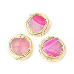 с Золотистым Покрытием Гальванизированные натуральные полосатые агаты/полосатые агаты, окрашенная и подогревом, плоско-круглые, красно-фиолетовые, с золотым покрытием, 16~17x4.5~7 мм, отверстие : 0.7 мм