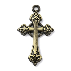 Античная Бронза Сплавочные подвески тибетского стиля, крестик, античная бронза, 49.5~50x28.5x3.5 мм, отверстие : 3 мм