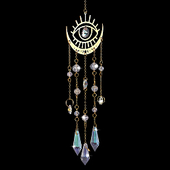 Eye 1Pc Metal Moon Hanging Ornaments, Cone Glass Tassel Suncatchers for Outdoor Garden Decorations, Eye, 450mm