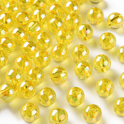 Желтый Прозрачные акриловые бусины, с покрытием AB цвета, круглые, желтые, 8x7 мм, отверстие : 2 мм, Около 1745 шт / 500 г