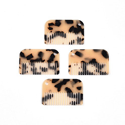Сэнди Коричневый Подвески из ацетата целлюлозы, расческа с леопардовым узором, песчаный коричневый, 33x50x2.5 мм, отверстие : 3.5 мм