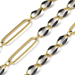Черный 304 цепи Figaro из нержавеющей стали с эмалью, пайки, с катушкой, ионное покрытие (ip), реальный 18 k позолоченный, чёрные, 20x5x1 мм