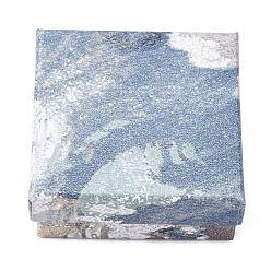 Стально-синий Квадратные картонные коробки для украшений с принтом в виде цветочной картины маслом., с губкой внутри, серьги, кольца, ожерелья и браслеты, подарочная упаковка, стальной синий, 7x7x3 см