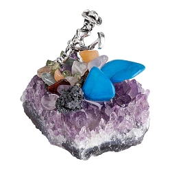 Аметист Натуральные аметистовые кластерные украшения, Держатель шахтера из сплава для домашнего офиса, дома, украшения по фэн-шуй, 40~60 мм