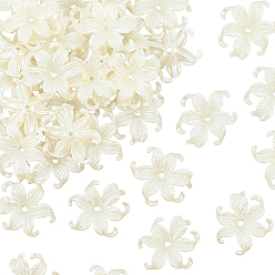 Белый 80 шт. непрозрачные акриловые колпачки для бусин, цветок, белые, 44x42 мм, отверстие : 2.5 мм