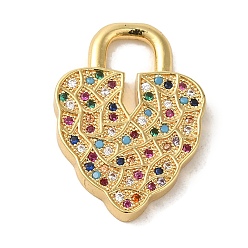 Разноцветный Латунные микропроволочные кубические циркониевые подвески, без кадмия, без никеля и без свинца, реальный 18 k позолоченный, запирать, красочный, 23.5x17x2.8 мм, отверстие : 4.7 мм