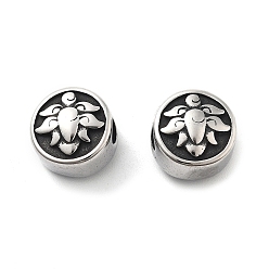 Античное Серебро 304 из нержавеющей стали бусы, плоские круглые с лотоса, античное серебро, 10.5x7.5 мм, отверстие : 3.5 мм