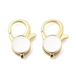 Белый Плоские круглые латунные эмалированные застежки-карабины, без свинца и без кадмия, долговечный, стойки покрытие, реальный 18 k позолоченный, белые, 20x14x5.5 мм, отверстие : 1.5 мм