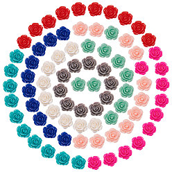 Mixed Color Resin Cabochons, Rose Flower, with Storage Container/Box, Mixed Color, 7.4x7.3x2.5cm, 80pcs/box