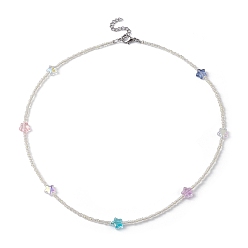 Colorful Glass Star & Seed Beaded Necklace, Colorful, 18.50 inch(47cm)