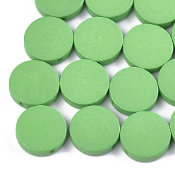 Светло-зеленый Расписные бусины из натурального тополя, плоско-круглые, светло-зеленый, 15x4.5 мм, отверстие : 1.2 мм