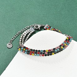 Разноцветный 304 браслеты-цепочки из нержавеющей стали со стразами для женщин, квадратный, красочный, 6-3/4 дюйм (17.3 см)