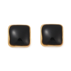 Черный 304 серьги из нержавеющей стали эмаль, квадратный, реальный 18 k позолоченный, чёрные, 6x6 мм