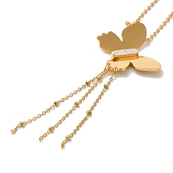 Настоящее золото 18K Ожерелья из нержавеющей стали с подвеской в виде бабочки и кисточки из кристаллов и страз для женщин, реальный 18 k позолоченный, 12.20 дюйм (31 см)