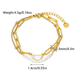 Half Round 304 двухслойные браслеты из нержавеющей стали, натурального лунного камня и ракушек, шарм браслеты, золотые, полукруглый, 6-1/4 дюйм (16 см)
