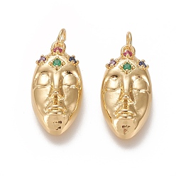 Настоящее золото 18K Латунные микро проложить кубического циркония подвески, долговечный, с прыжковых колец, человеческое лицо, красочный, реальный 18 k позолоченный, 23.7x11.7x5.7 мм, Перейти кольцо: 5.3x0.8 мм, 3.7 мм внутренним диаметром