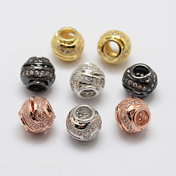 Mixed Color Brass Micro Pave Cubic Zirconia European Beads, Rondelle, Lead Free & Nickel Free, Mixed Color, 10x9mm, Hole: 4.5mm