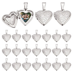 Платина 24шт. латунные медальоны-подвески в форме сердца, с 201 защелкой из нержавеющей стали на поручнях, платина, 20~21.5 мм