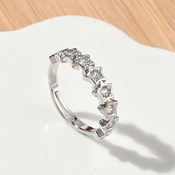 Платина Регулируемые латунные кольца из микро-паве циркония, звезда, без кадмия и без свинца, стойки покрытие, долговечный, платина, 5 мм, внутренний диаметр: 17 мм