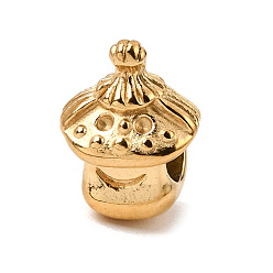 Real 18K Gold Plated 304 Stainless Steel European Beads, Large Hole Beads, Mushroom, Real 18K Gold Plated, 15x11.5x10mm, Hole: 5mm