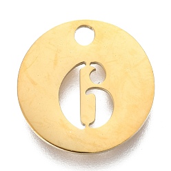 Number 304 подвески из нержавеющей стали, отрезать, полый, плоские круглые с номером, золотые, кол. 6, 19x1.5 мм, отверстие : 2.5 мм