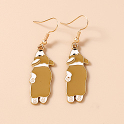 BurlyWood Alloy Enamel Dangle Earrings for Women, Dog, BurlyWood, 50x13mm