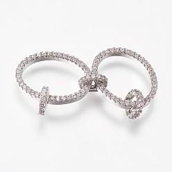 Платина Латунь микро проложить кубический цирконий звенья кольца, овальные, прозрачные, платина, 46x15x2 мм, отверстие : 2x3 мм