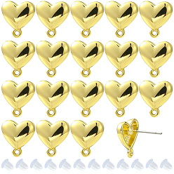 Light Gold 20 шт. Детали серьги-гвоздики из сплава, с горизонтальными петлями и 304 штифтами из нержавеющей стали, сердце, без кадмия, без никеля и без свинца, 30 гайки ушные пластиковые, золотой свет, 10x9 мм, отверстие : 1 мм, штифты : 0.7 мм