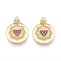 Настоящее золото 18K Латунные микро проложить кубического циркония подвески, без кадмия, без никеля и без свинца, плоско-круглые, реальный 18 k позолоченный, 20x16x2.5 мм, отверстие : 1.4 мм
