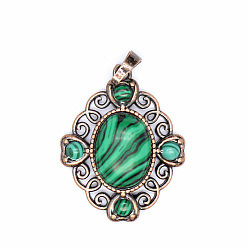 Малахит Ретро-подвески из полого синтетического золота, подвески в виде цветка-ромба, с красной медной металлической фурнитурой, 33x27x7 мм