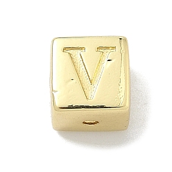 Letter V Латунные бусины, без кадмия и без свинца, долговечный, стойки покрытие, кубические, реальный 18 k позолоченный, Буква V, 6x6x6 мм, отверстие : 1.8 мм