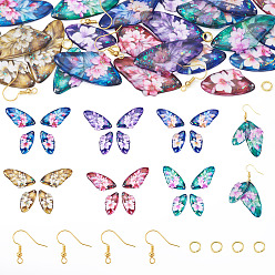 (52) Непрозрачная лаванда Наборы для самостоятельного изготовления сережек-подвесок в виде крыльев бабочки, включая подвески из эпоксидной смолы, латунные крючки для сережек и прыгающее кольцо, разноцветные, 39~39.5x19.5x2.5 мм, отверстие : 1.2 мм