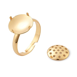 Настоящее золото 18K Латунные регулируемые кольцевые выводы, настройки ситового кольца, плоско-круглые, реальный 18 k позолоченный, Кольцо сита: 12x1.5мм, внутренний диаметр: 19 мм