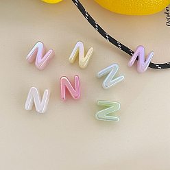 Letter N Cuentas acrílicas con letras y baño UV, abalorios de grande agujero, jalea de imitación, iridiscente, letra n, 19.8~21x8.7~20.5x13.6~13.8 mm, agujero: 6.3 mm