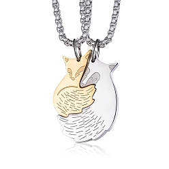 Золотой & Цвет Нержавеющей Стали Комплект из цепочки для ожерелий из нержавеющей стали с подвеской в виде лисы, золотые и нержавеющая сталь цвет, 19.69~23.62 дюйм (50~60 см)