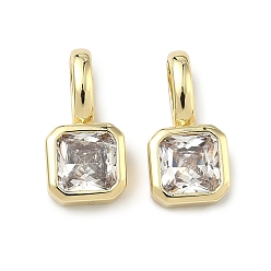 Прозрачный Латунные микро проложить кубического циркония прелести, квадратных амулеты, без кадмия и без свинца, долговечный, стойки покрытие, реальный 18 k позолоченный, прозрачные, 15x7.5x3.5 мм, отверстие : 6x4 мм