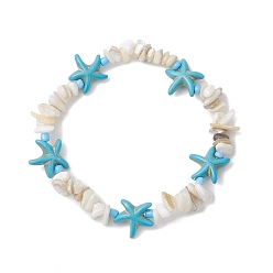 Темно-бирюзовый Браслеты из натуральных ракушек и синтетической бирюзы с бусинами в виде морских звезд для женщин, темные бирюзовый, внутренний диаметр: 2-3/8 дюйм (6.1 см)