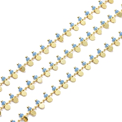 Светло-Голубой Ручные граненые стеклянные бисерные цепи, пайки, с латунной фурнитурой , золотые, долговечный, с катушкой, Небесно-голубой, 7~7.5x3x2~2.5 мм, около 32.8 футов (10 м) / рулон