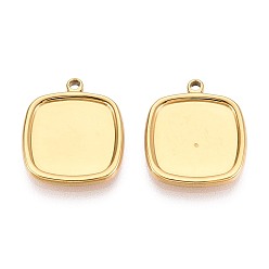 Настоящее золото 18K 304 Настройки кабошон из нержавеющей стали кулон, ионное покрытие (ip), прямоугольные, реальный 18 k позолоченный, лоток : 13x13 мм, 18x16x2 мм, отверстие : 1.5~1.6 мм