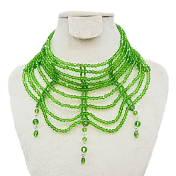 Лайм Многослойные ожерелья-чокеры из стекла в богемном стиле для женщин, желто-зеленые, 13.39 дюйм (34 см)