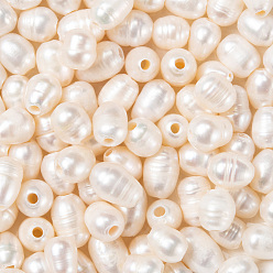 Seashell Color Large Hole Pearl Beads, Natural Cultured Freshwater Pearl Loose Beads, Rice, Seashell Color, 7~10x7~8mm, Hole: 1.8mm