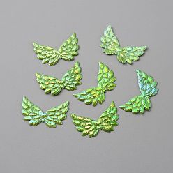Lime Non-Woven Fabric Ornament Accessories, Iridescent Embossed Angel Wing, Lime, 22x35x0.7mm