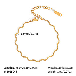 Настоящее золото 18K Браслеты из нержавеющей стали с волнистой цепочкой-змейкой для женщин, реальный 18 k позолоченный, 6-3/4 дюйм (17 см)