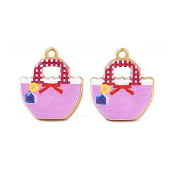 Violeta Colgantes de acero inoxidable esmaltados impresos 304, encantos del bolso, revestimiento de iones (ip), real 18 k chapado en oro, violeta, 16.5x14.5x5 mm, agujero: 1.3 mm