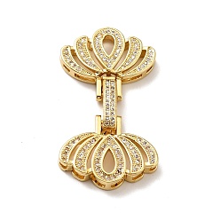 Golden Brass Micro Pave Clear Cubic Zirconia Fold Over Clasps, Cadmium Free & Lead Free, Lotus, Golden, 44x23.5x7mm, Hole: 2~4x2mm