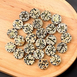 Далматинских Джаспер Упавшая натуральная далматинская яшма с вырезанными руническими словами, камень гадания, плоско-круглые, 16~19x6~7 мм