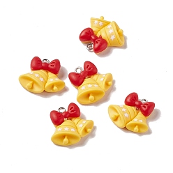 Золотистый Подвески из непрозрачной смолы на рождественскую тематику, с фурнитурой железной платинового оттенка, Рождественский колокольчик, золотые, 21x22x7 мм, отверстие : 2 мм