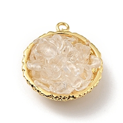 Хрусталь Подвески из кристаллов натурального кварца, с реечным покрытием из латуни с покрытием из настоящего золота 18k, круглые, без кадмия, без никеля и без свинца, 24x20x10~13 мм, отверстие : 1.8 мм